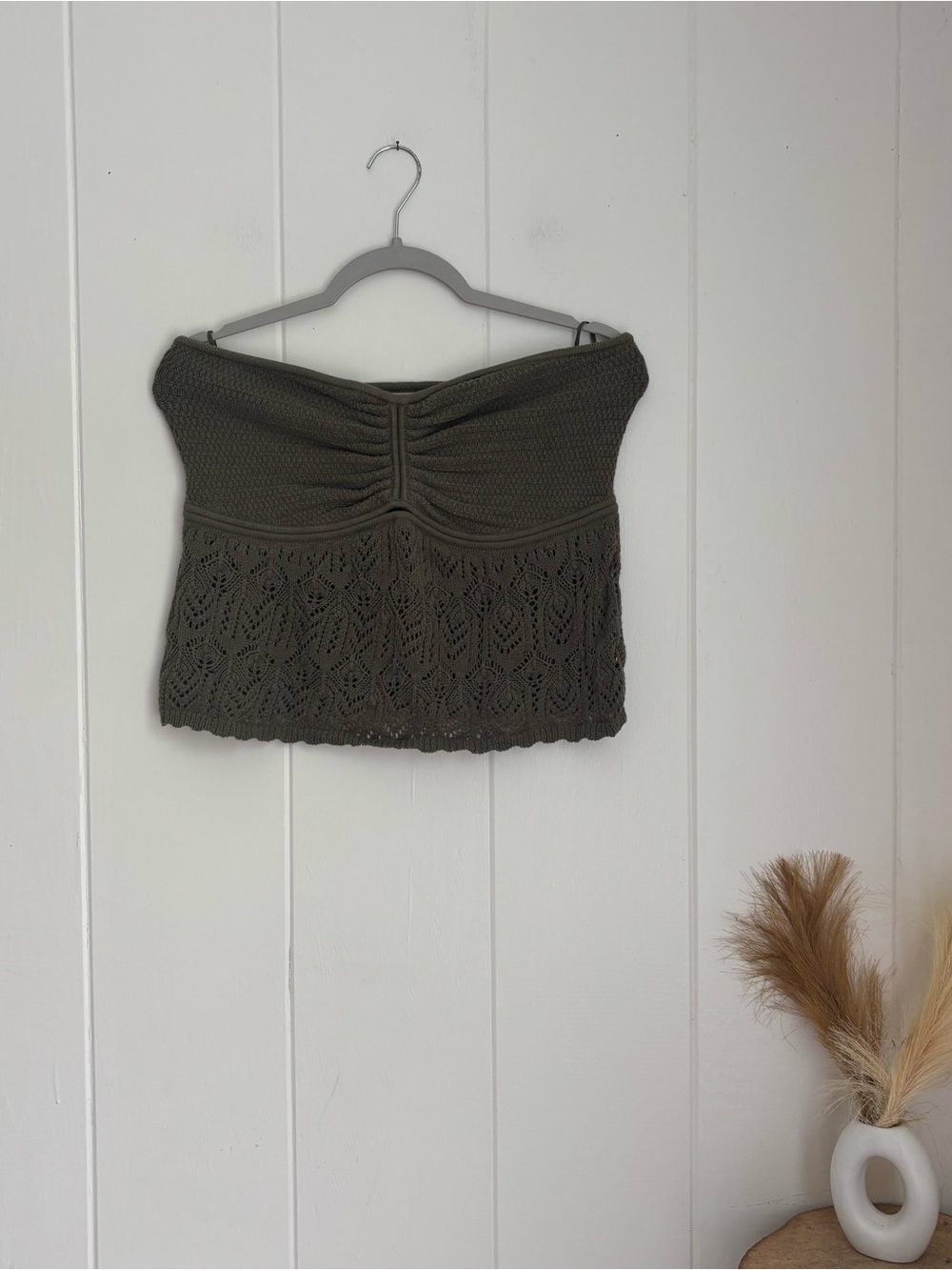 American Eagle Outfitters Olive Green Crochet Strapless Tube Top